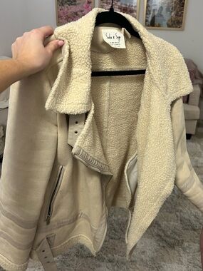 Sadie & Sage Cream Shearling-Lined Moto Jacket
